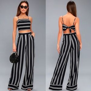 Lulus Coastal Living Navy Striped Wide Leg Pants